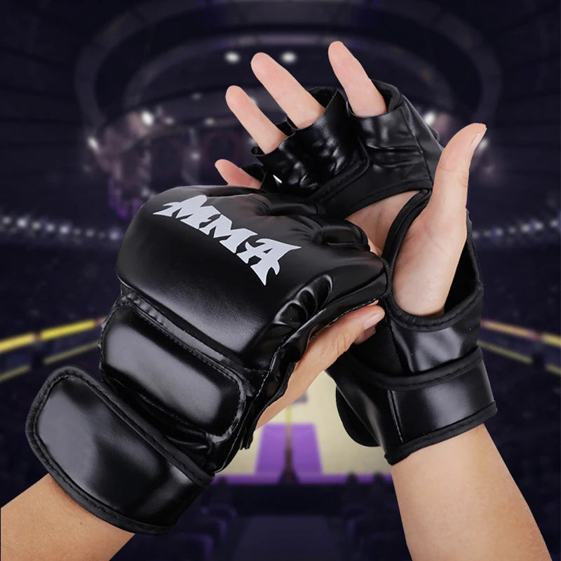 Professional Boxing Training Gloves Half Finger Leather Cushion 