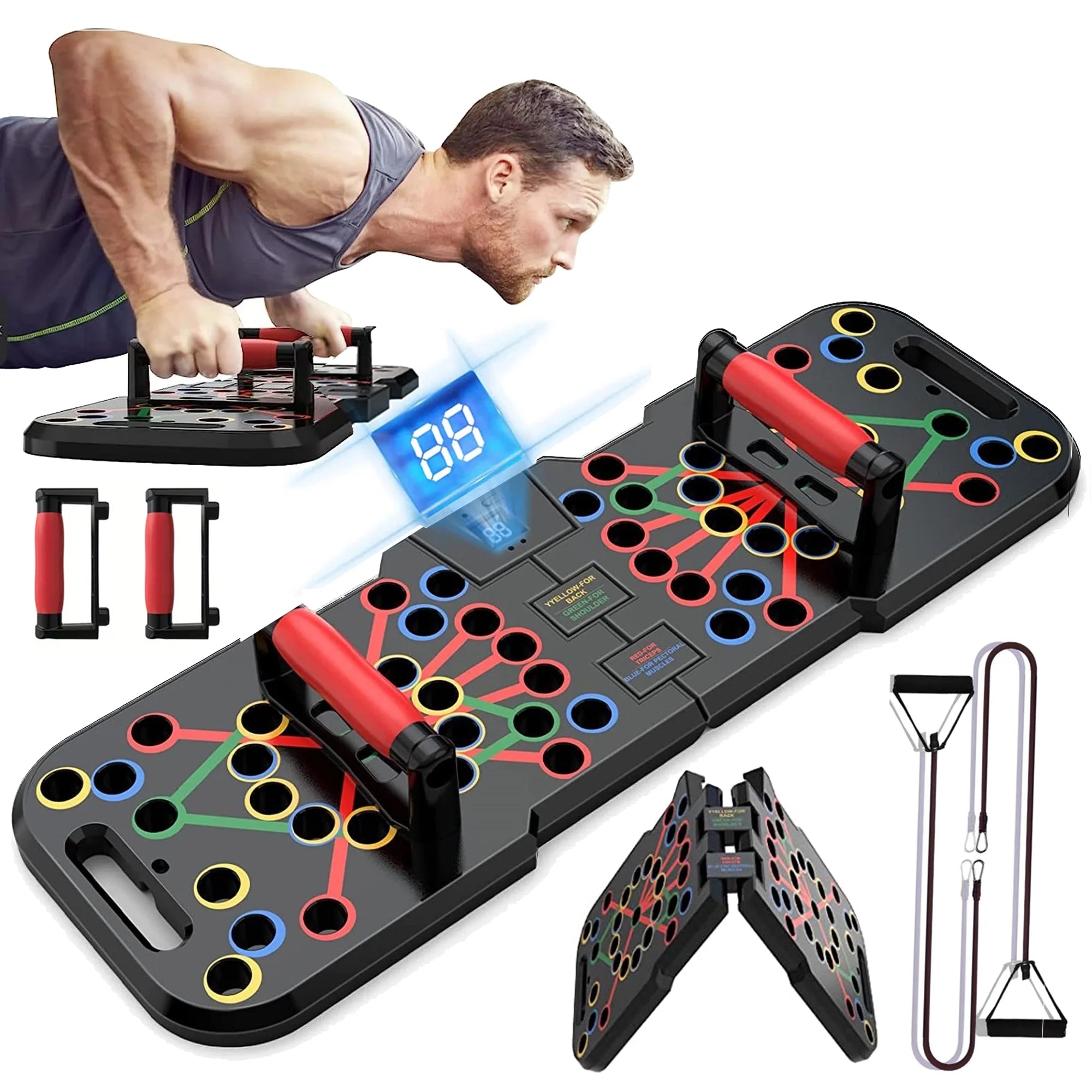 Push up Board with Smart Count, Multi-Function 60 in 1 Push up Bar (Foldable & Portable)