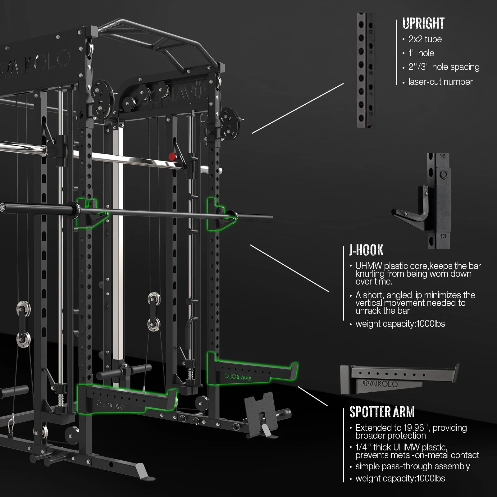 All-In-One Power Rack Cage  with 1500 Lbs Capacity Barbell Combo
